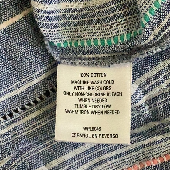 Short sleeve cotton blouse - blue multi striped - Picture 3 of 3